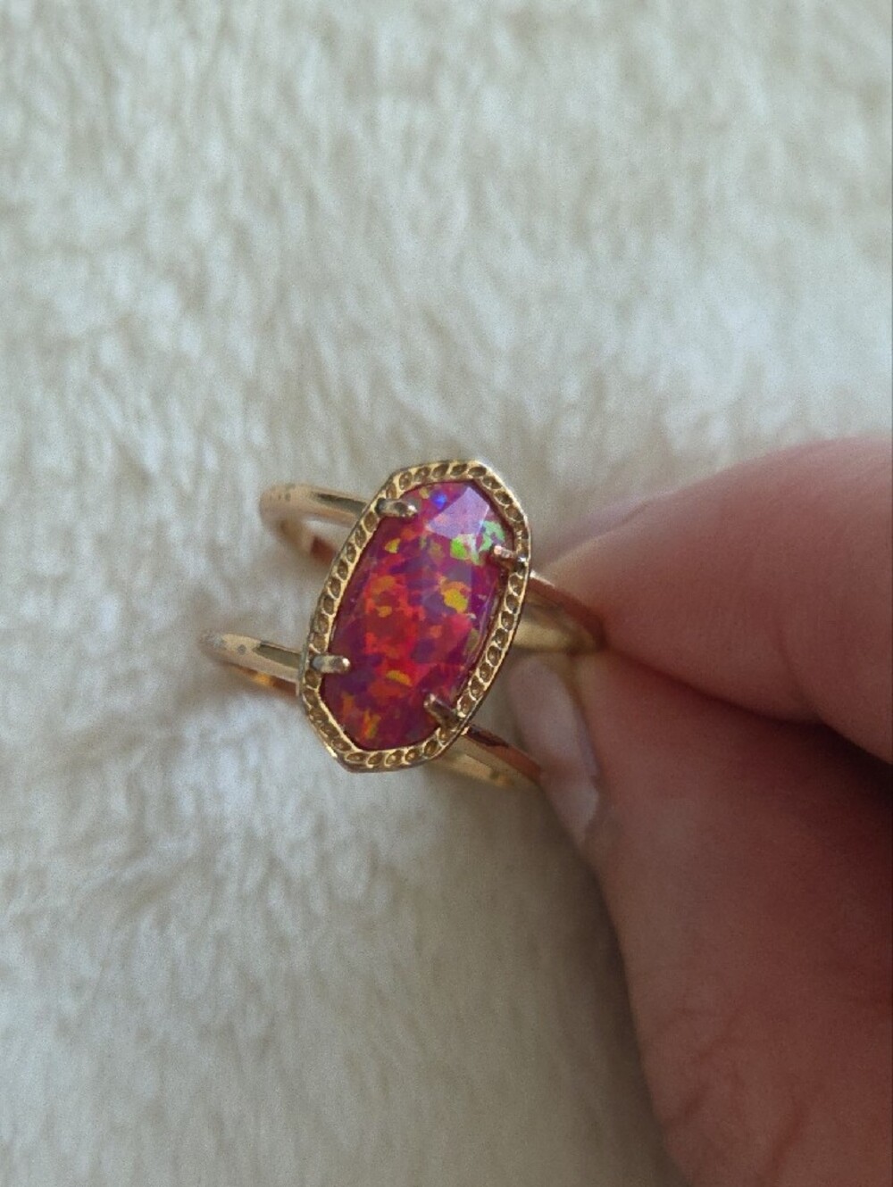 Kendra Scott Berry Pink Kyocera Opal Roae Gold Elyse Ring Size 7